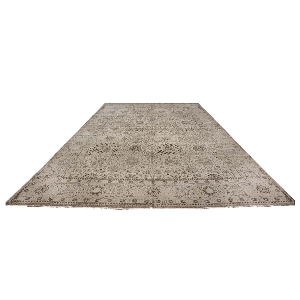 Antique Persian Tabriz 12X19 Bone & Grey Handmade Area Rug #1140574 image 5