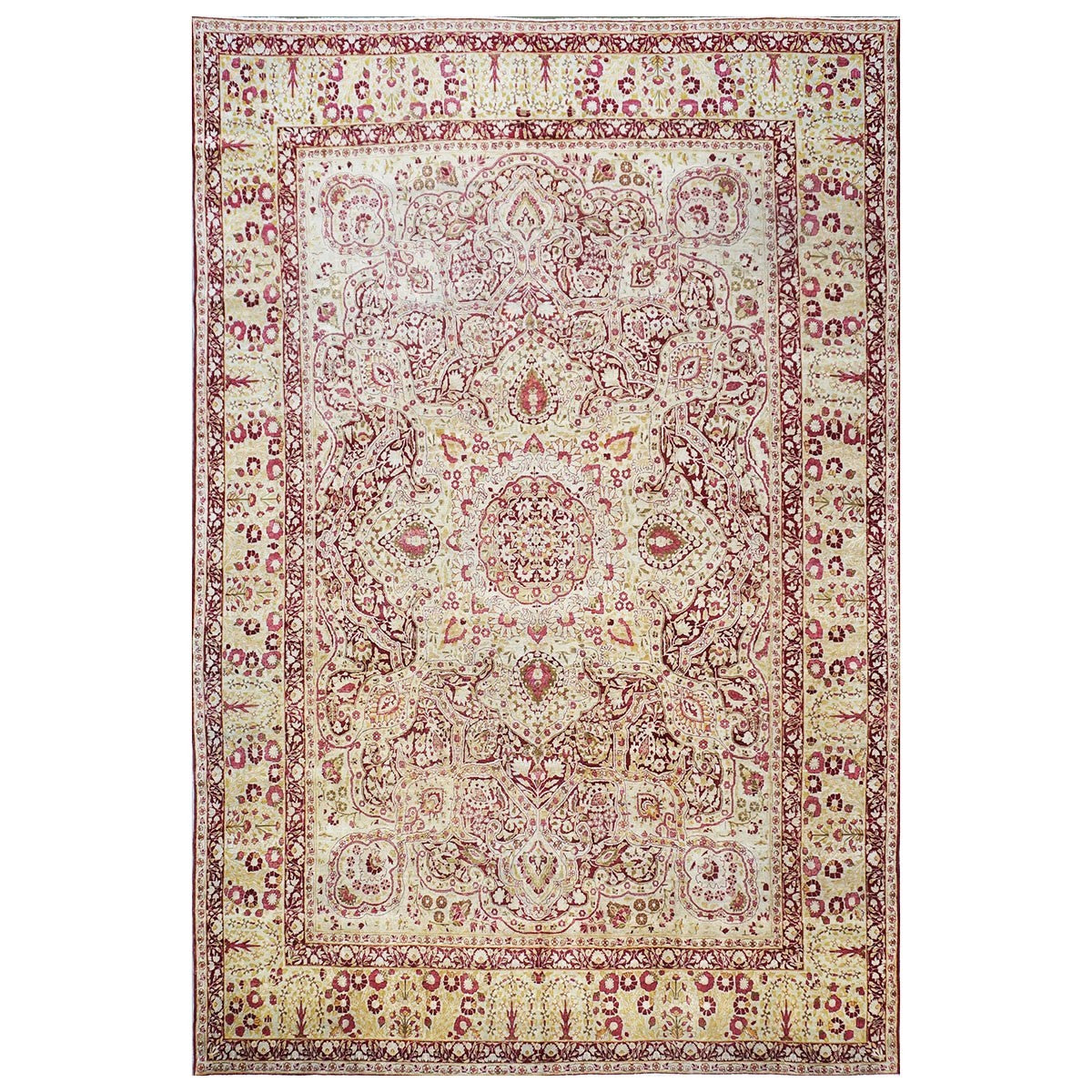 Antique Persian Kerman Lavar 11X16 Pink & Ivory Area Rug #1141138 image 0
