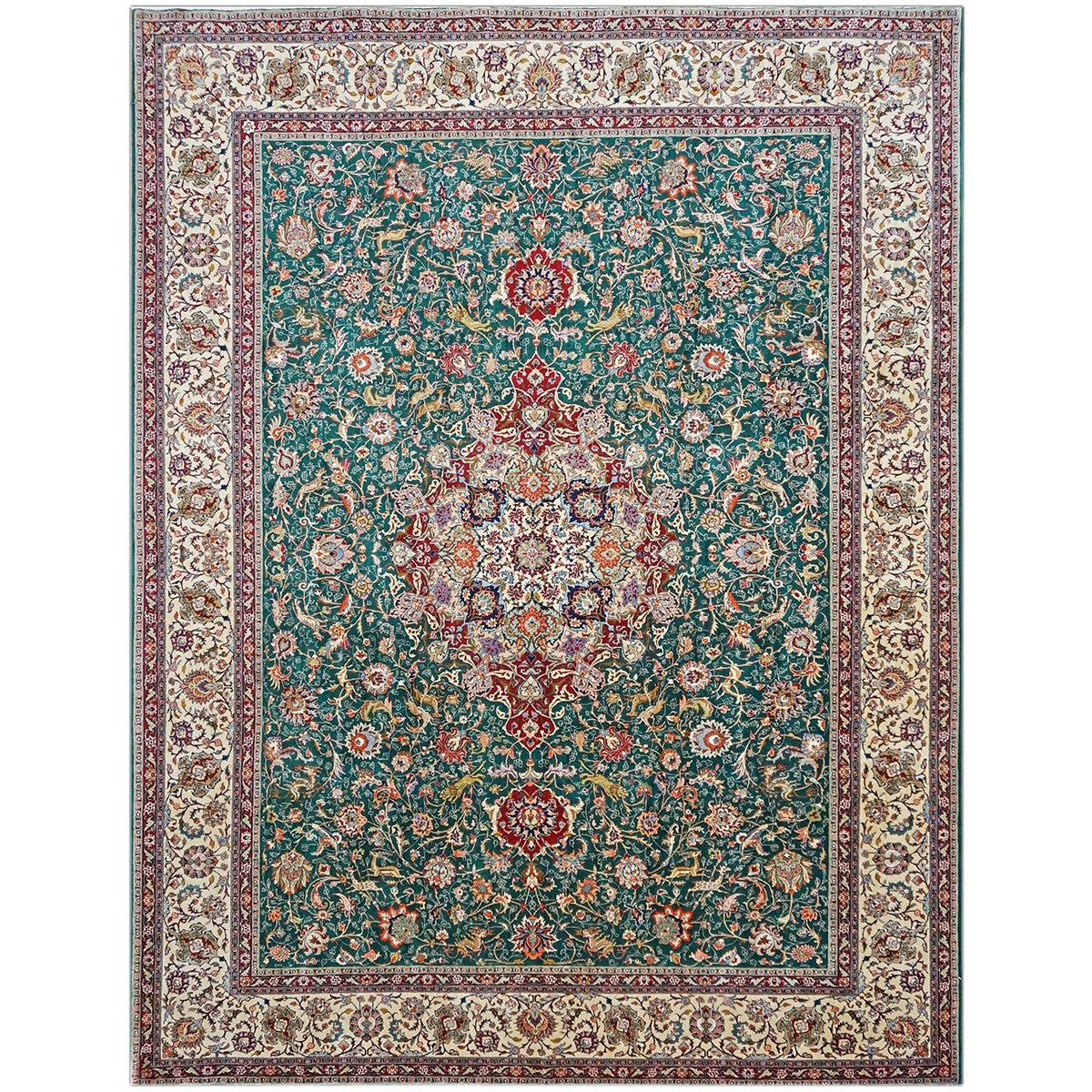 Antique Persian Tabriz 9x12 Green & Ivory Handmade Area Rug #1143223 image 0