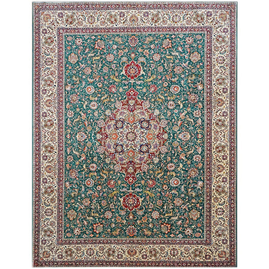 Antique Persian Tabriz 9x12 Green & Ivory Handmade Area Rug #1143223 image 0
