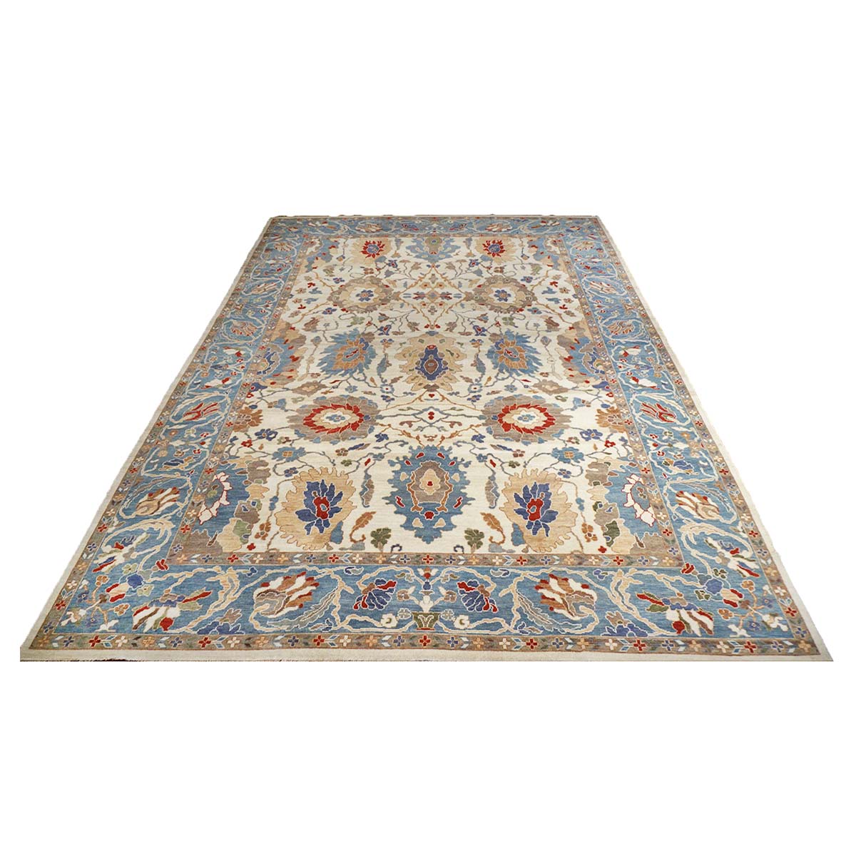 21st Century Persian Sultanabad 10x14 Blue & Ivory Handmade Area Rug #1143356 image 1