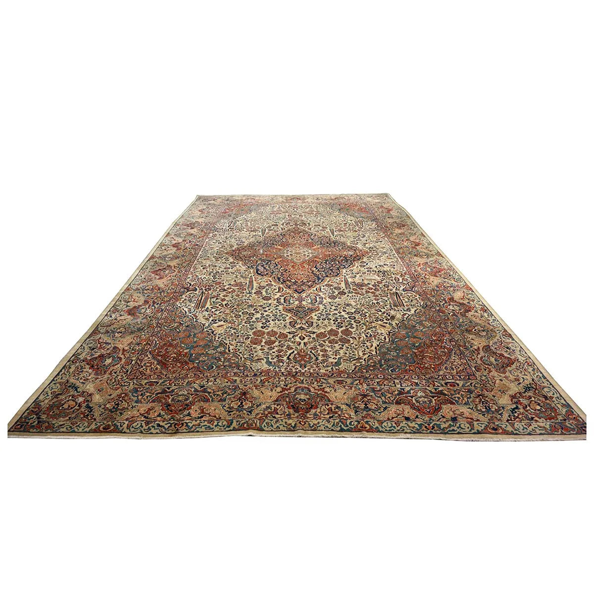 Antique Persian Sarouk Mahajaran 12x19 Ivory, Navy, & Red Oversized Area Rug #1144059 image 1