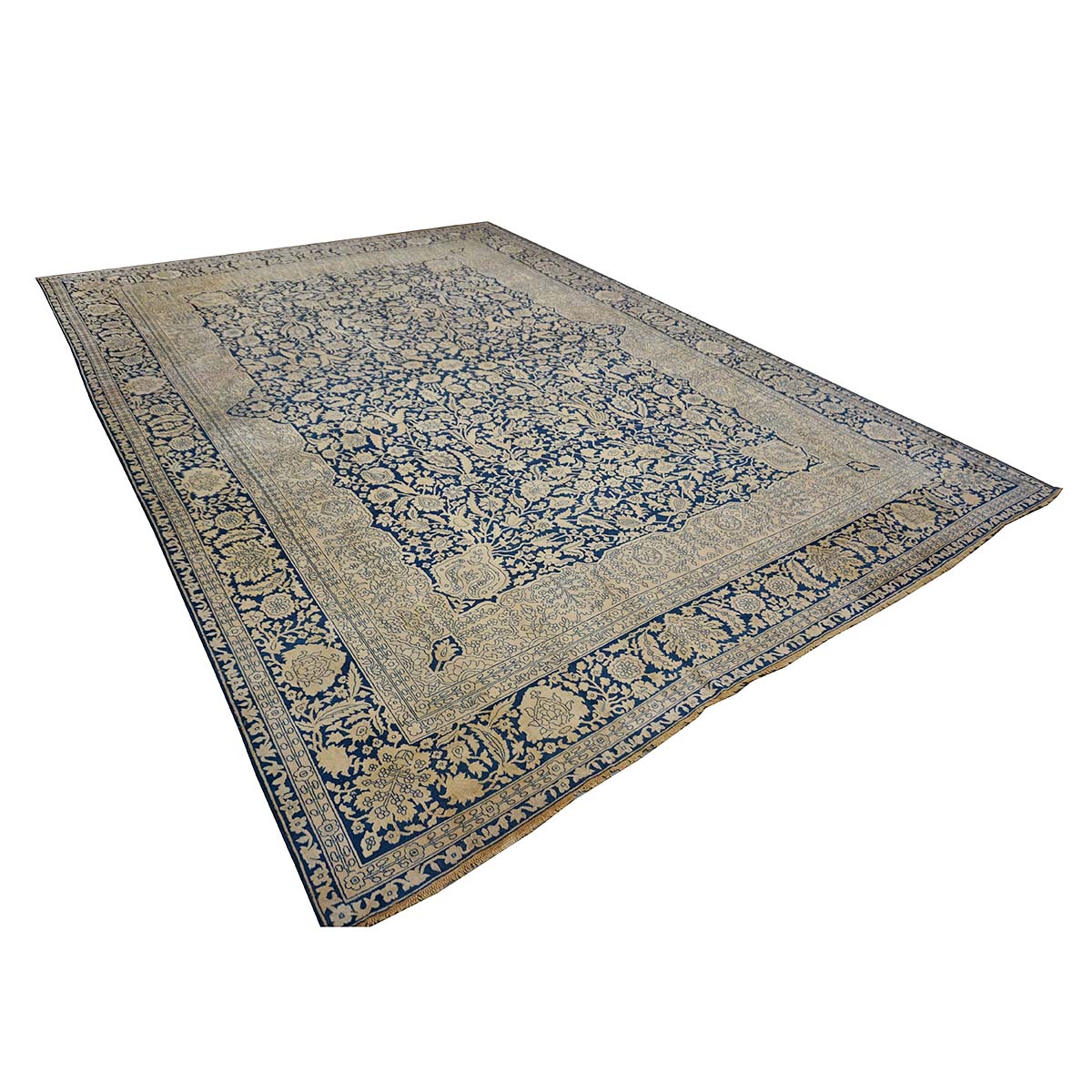 Indigo Blue Antique Persian Mohtasham Kashan circa 1880's 9X12 Area Rug #9902385 image 3