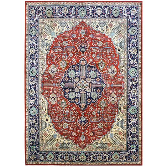 Antique Persian Tabriz 9x13 Ivory, Red, & Navy Area Rug # 1143534 image 0
