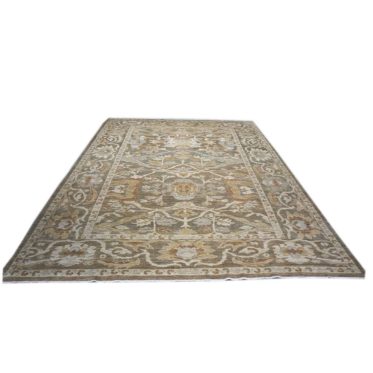 Persian Sultanabad 9x12 Olive & Tan Handmade Area Rug #1141109 image 2