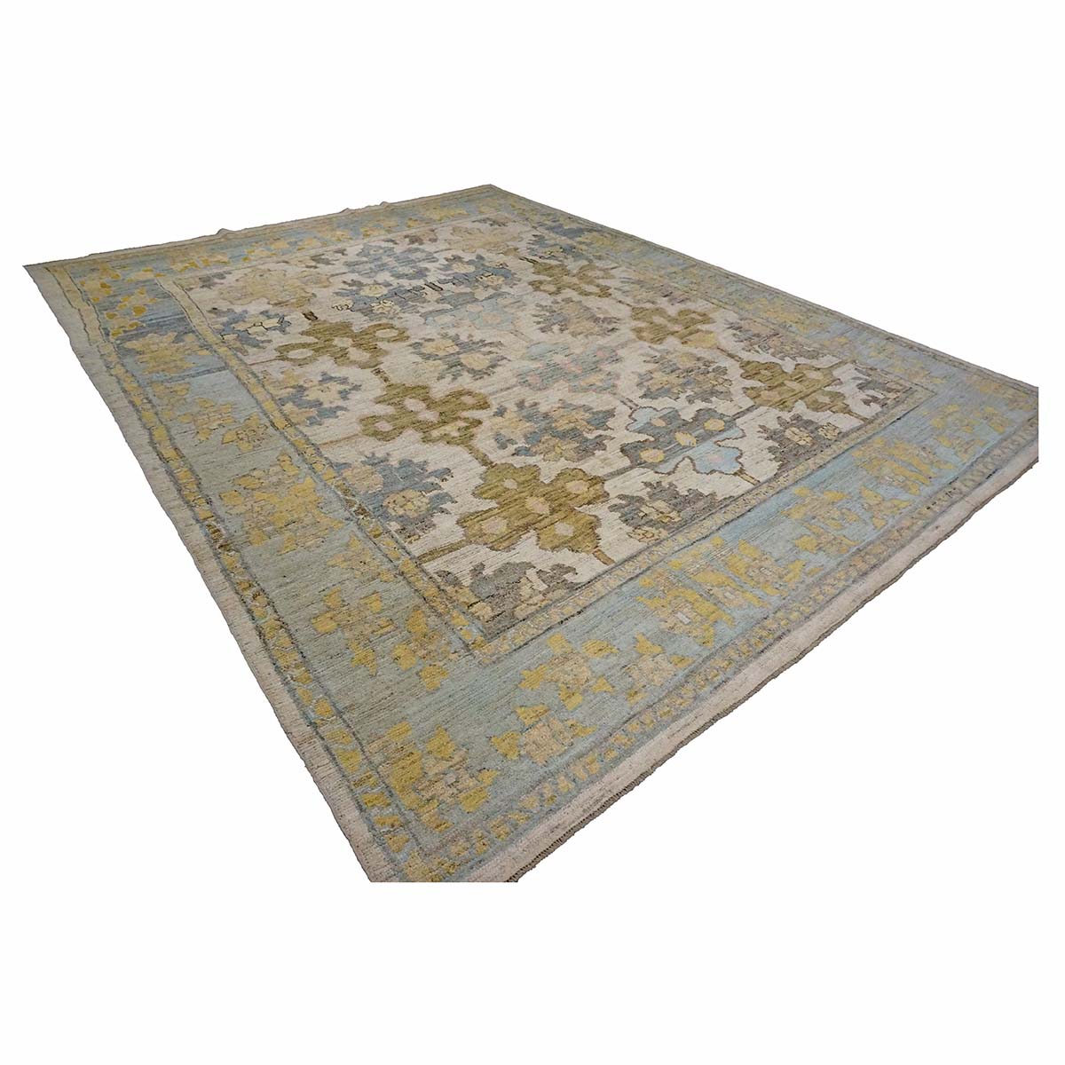 21st Century Turkish Oushak 9X12 Gold, Ivory & Slate Blue Handmade Area Rug #1144133 image 2