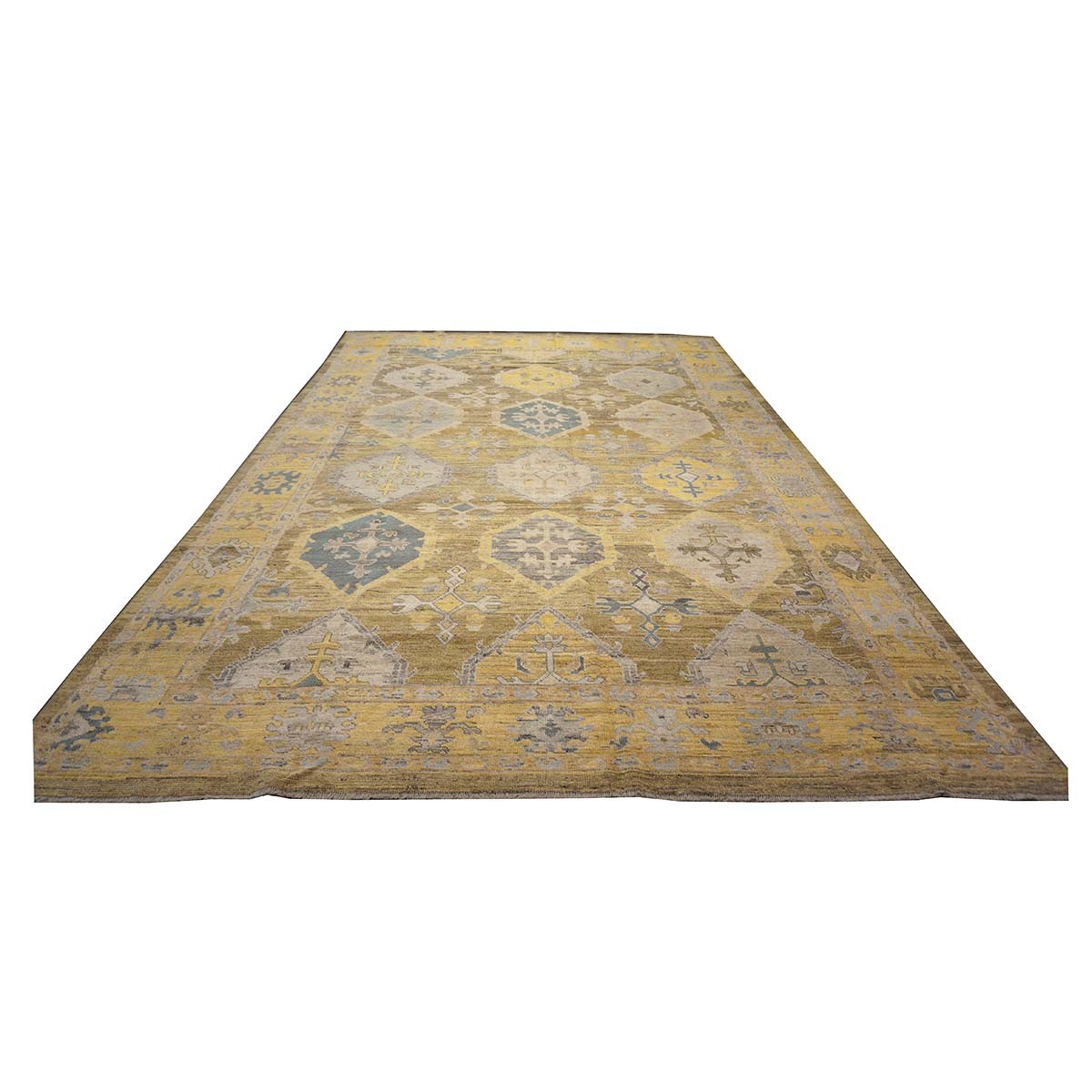 21st Century Turkish Oushak 11x17 Khaki, Olive, & Slate Blue Handmade Area Rug #1144079 image 1