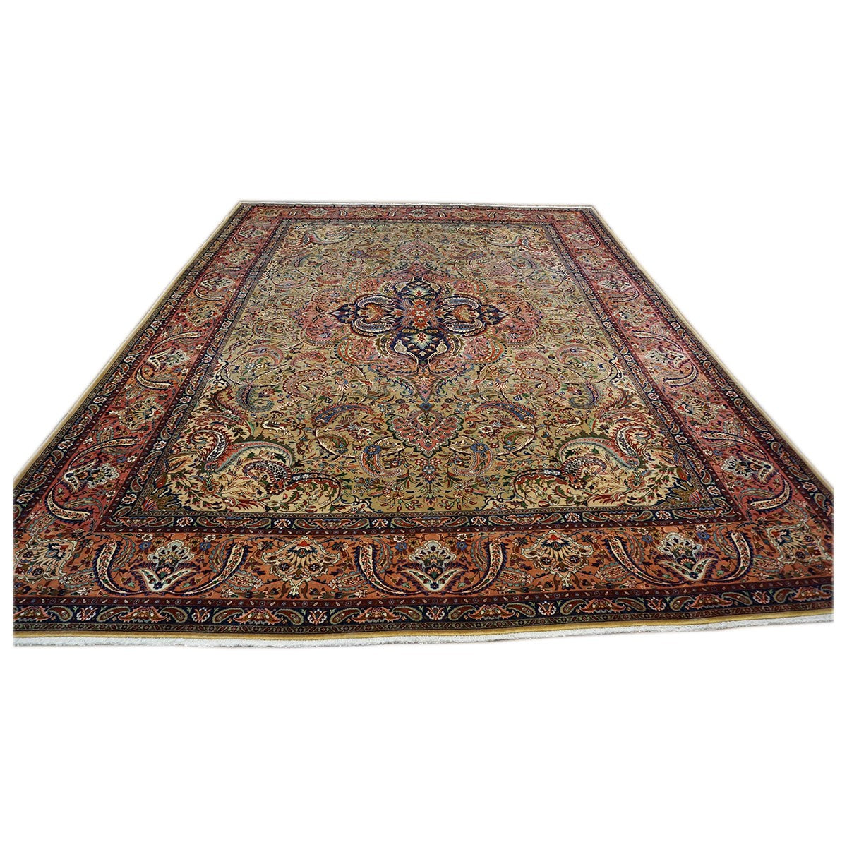 Antique Persian Tabriz Pahlavi 10x13 Taupe, Salmon, & Navy Area Rug #9902222 image 1