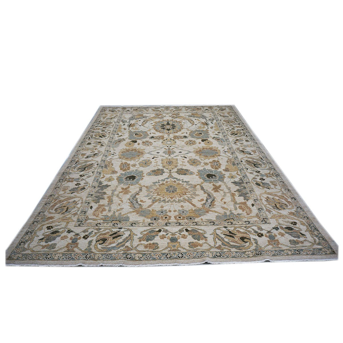 21st Century Persian Sultanabad 9x12 Ivory and Blue Handmade Persian Rug #1141076 image 5