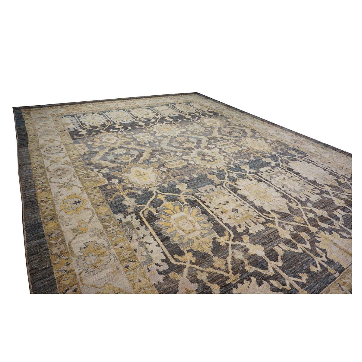 21st Century Turkish Oushak 15x20 Charcoal, Ivory & Olive Green Handmade Rug #1144070 image 4