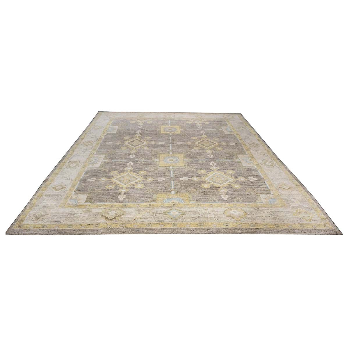 Turkish Oushak 10x13 Taupe, Ivory, & Yellow Handmade Area Rug #1144067 image 3