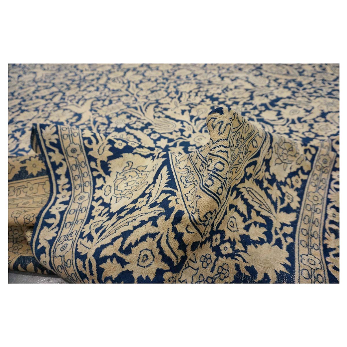Indigo Blue Antique Persian Mohtasham Kashan circa 1880's 9X12 Area Rug #9902385 image 9