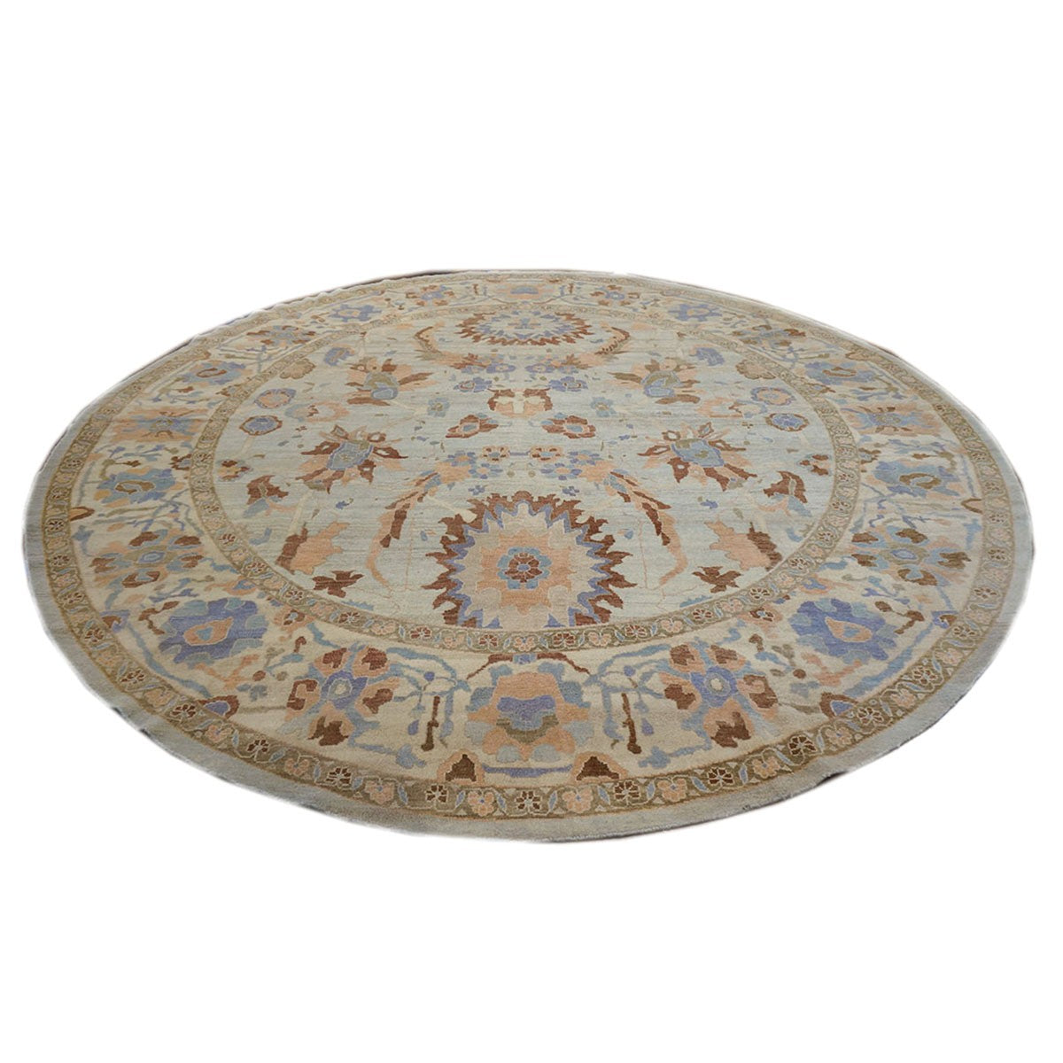 Sultanabad Master 11x11 Light Blue & Light Orange Round Area Rug #1143252 image 1