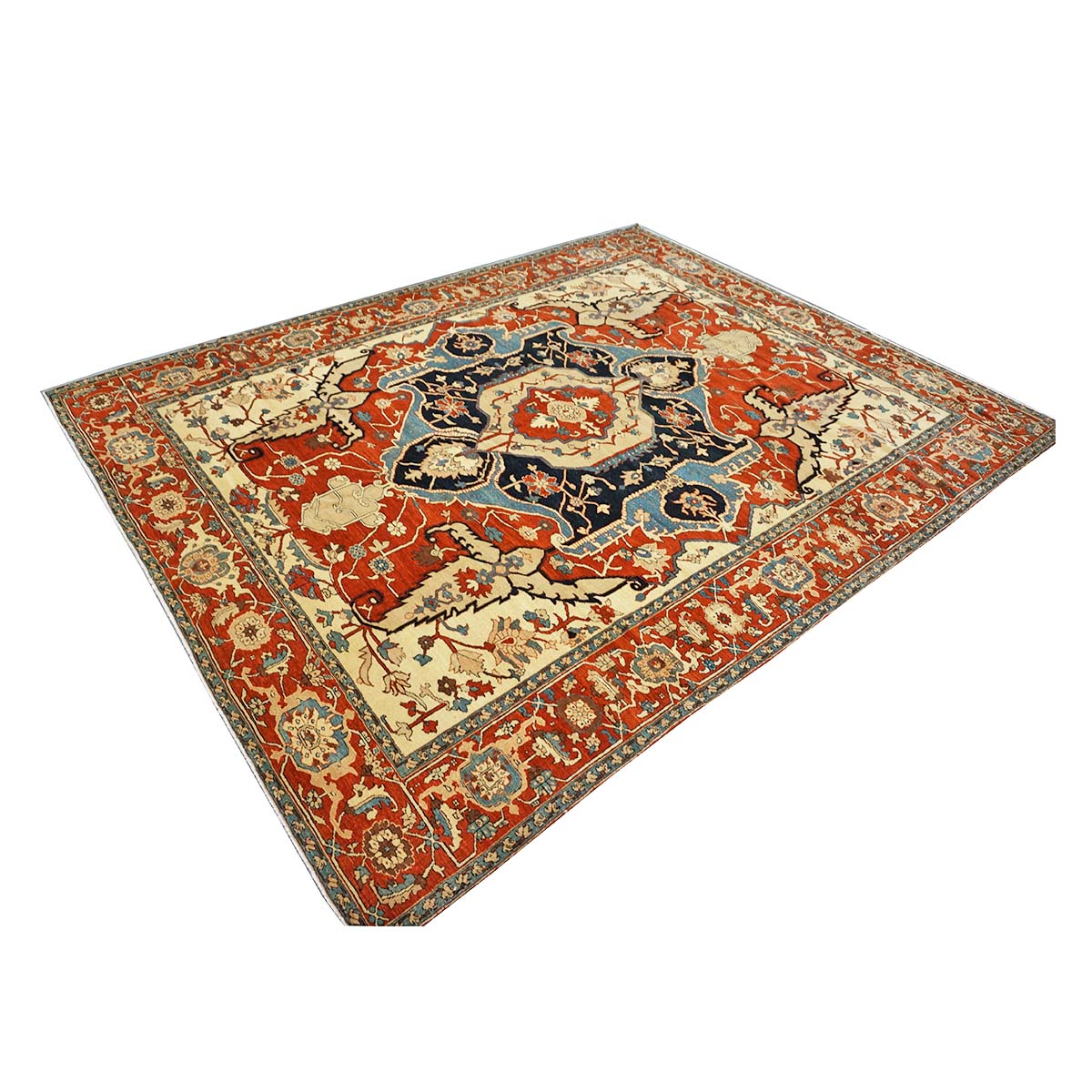 Persian Serapi 8x11 Rust, Ivory, & Blue Antique Recreation Handmade Area Rug #1141242 image 3