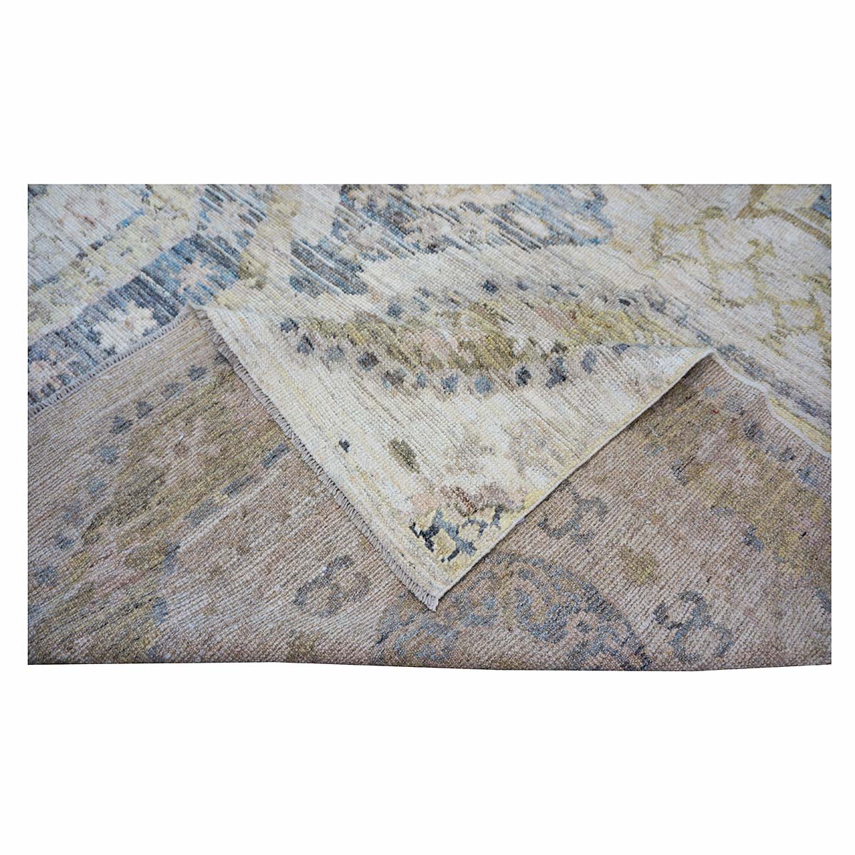 21st Century Turkish Oushak 13x15 Ivory, Olive Green, & Slate Blue Handmade Rug #1144077 image 15