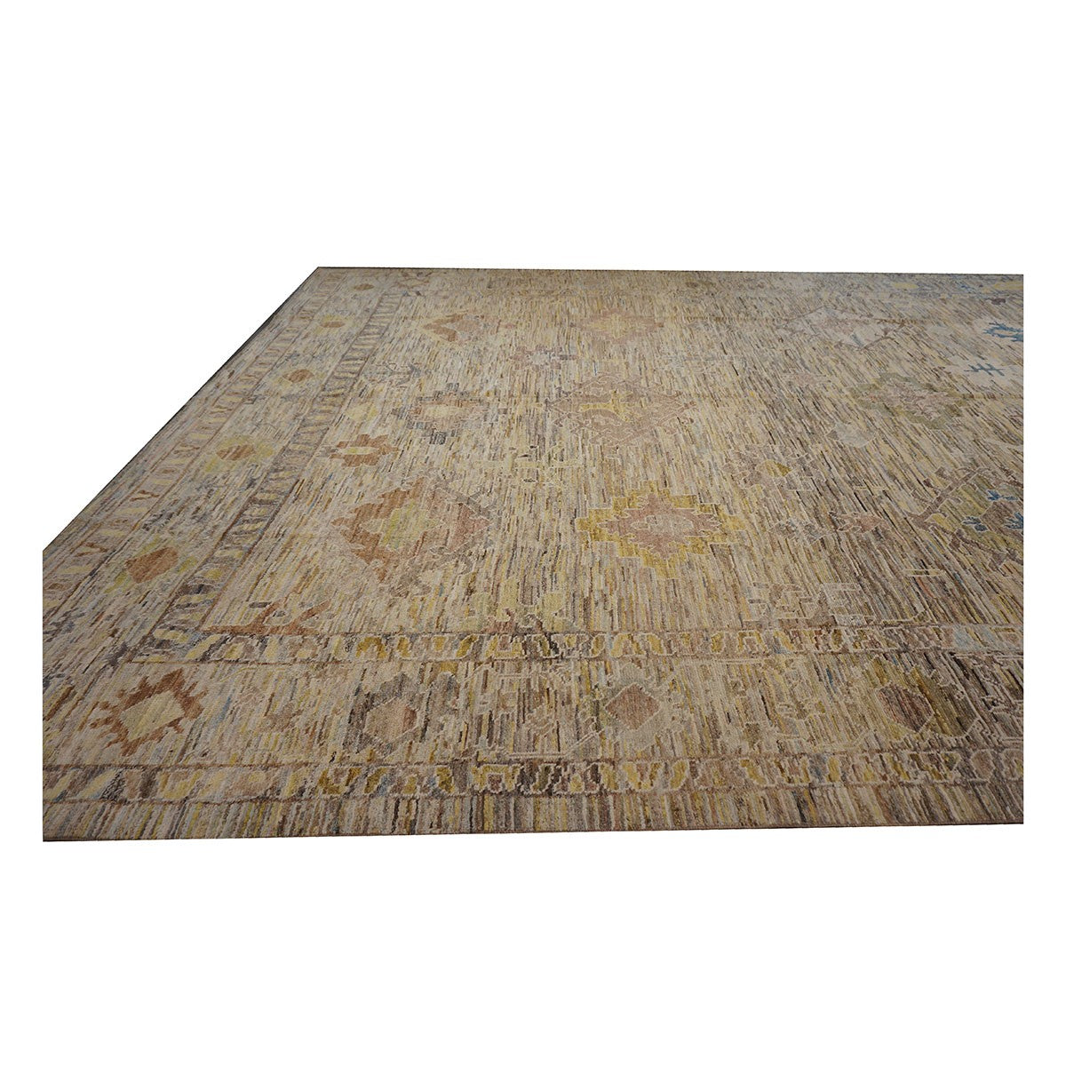 21st Century Turkish Oushak 12X15 Gold, Slate Blue& Ivory Handmade Area Rug #1144127 image 4