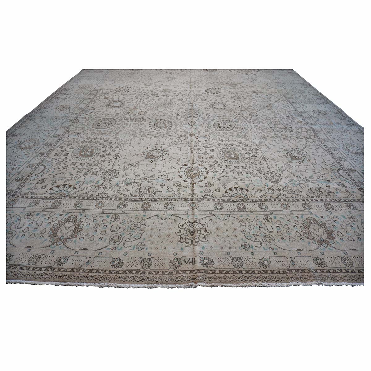 Antique Persian Tabriz 12X19 Bone & Grey Handmade Area Rug #1140574 image 6