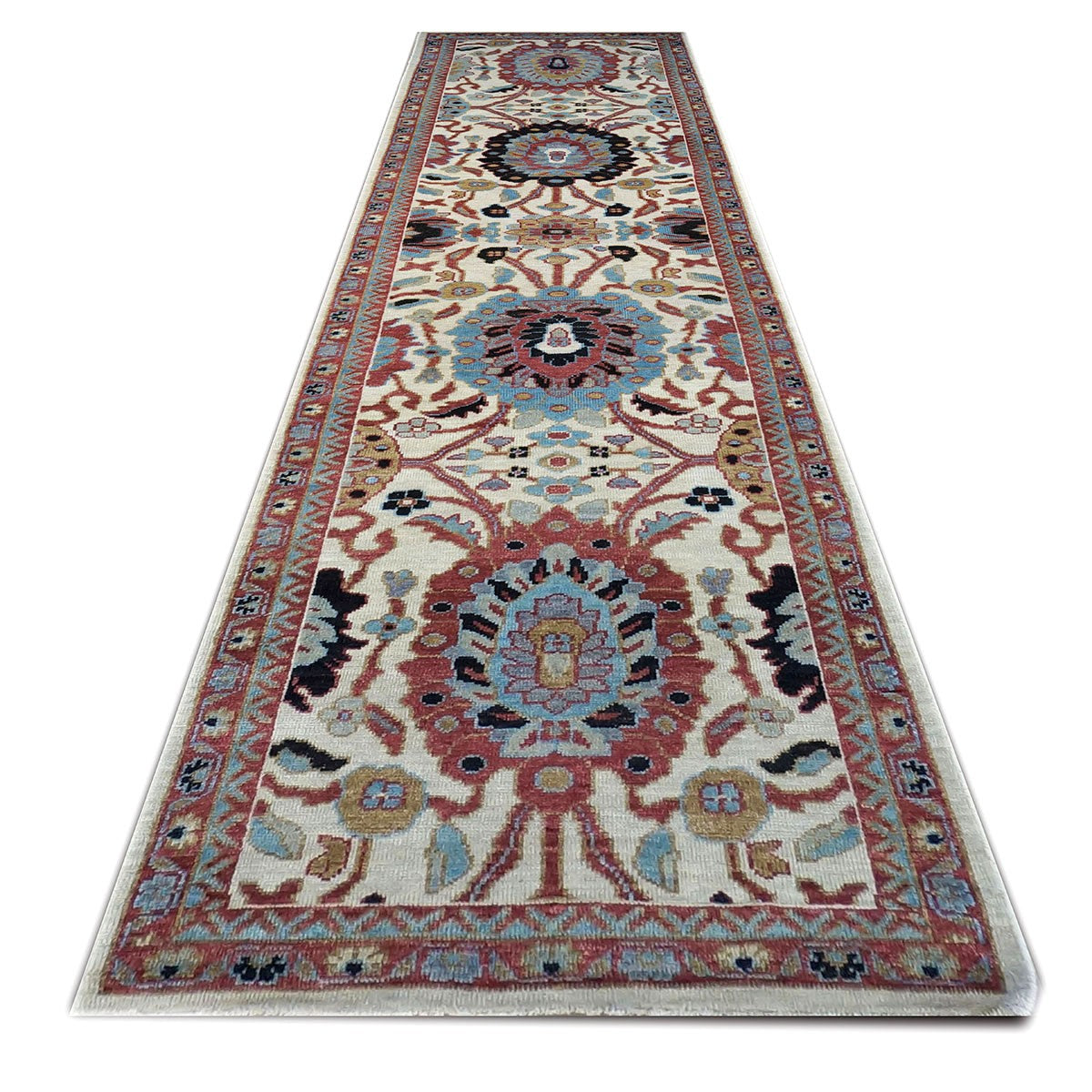 21st Century Sultanabad 3x12 Ivory, Red, & Blue Hall Runner #1143660 image 1