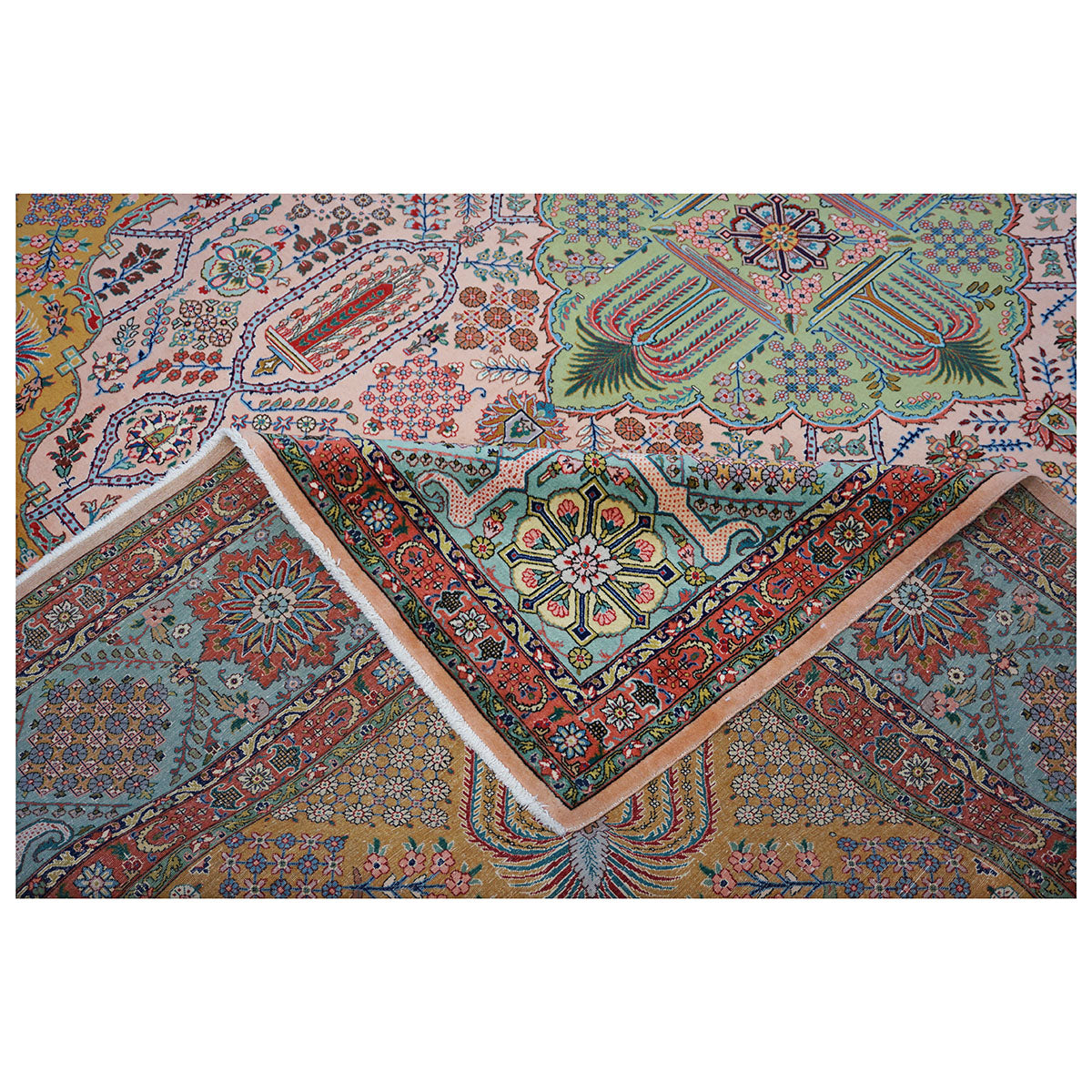 Antique 1930s Persian Tabriz Pahlavi 10x13 Light Pink, Blue & Peach Handmade Rug #9902586 image 12