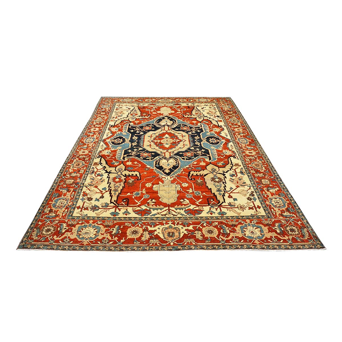 Persian Serapi 8x11 Rust, Ivory, & Blue Antique Recreation Handmade Area Rug #1141242 image 4