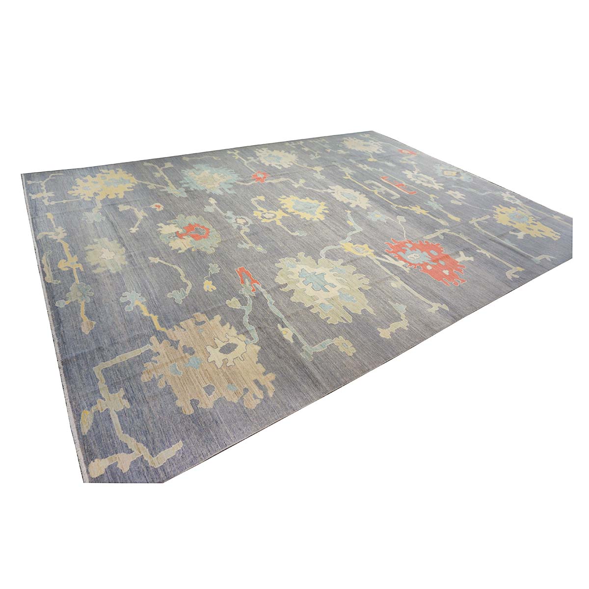 21st Century Turkish Oushak 12X16 Ivory, Orange & Slate Blue Handmade Runner Rug #1144179 image 2