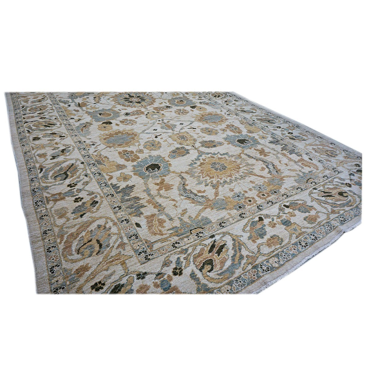 21st Century Persian Sultanabad 9x12 Ivory and Blue Handmade Persian Rug #1141076 image 6