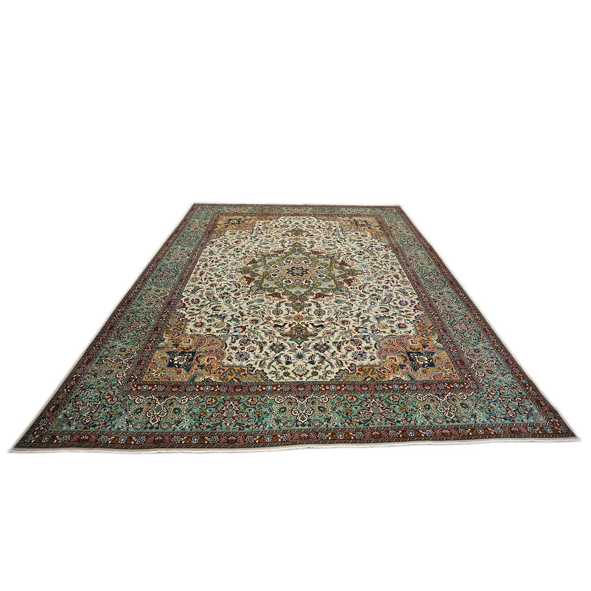 Vintage Persian Tabriz 10X13 Ivory and Green Area Rug #1140364 image 1