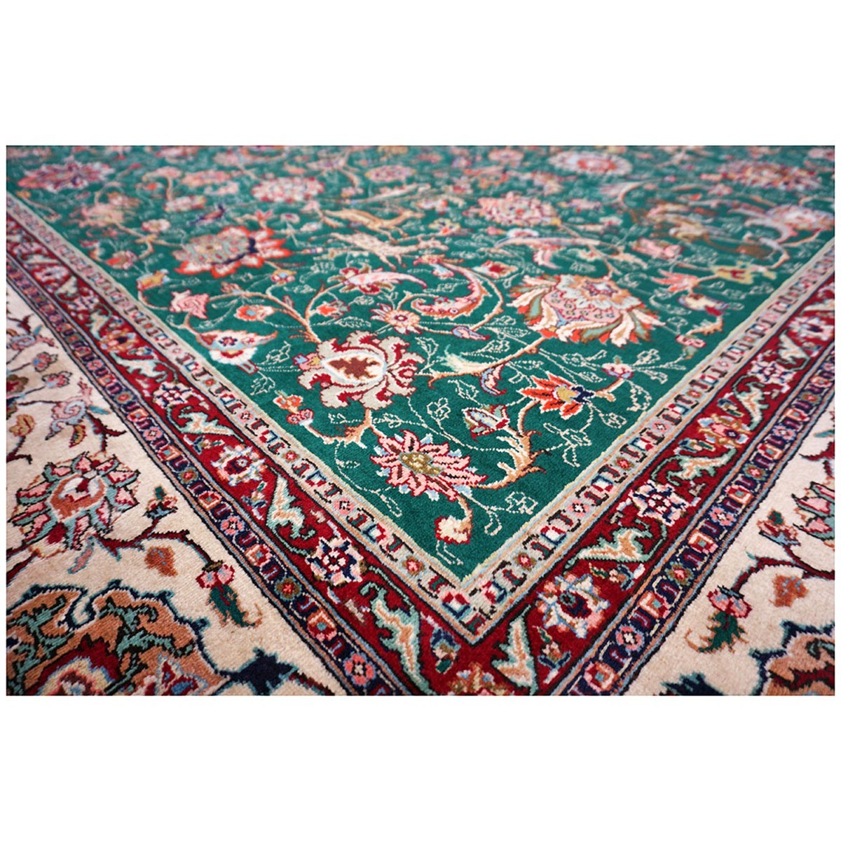 Antique Persian Tabriz 9x12 Green & Ivory Handmade Area Rug #1143223 image 8