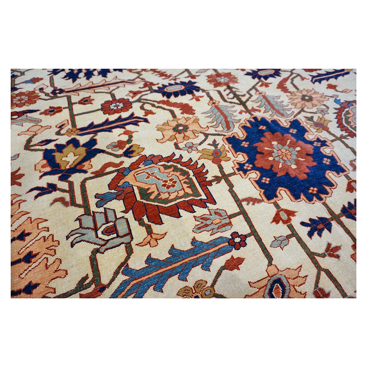 Persian Serapi 7x11 Ivory, Rust, & Blue Antique Recreation Handmade Area Rug #1141228 image 9