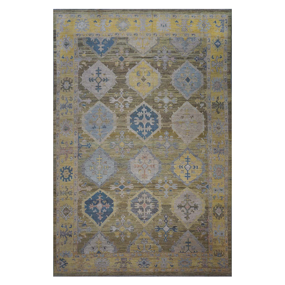 21st Century Turkish Oushak 11x17 Khaki, Olive, & Slate Blue Handmade Area Rug #1144079 image 0