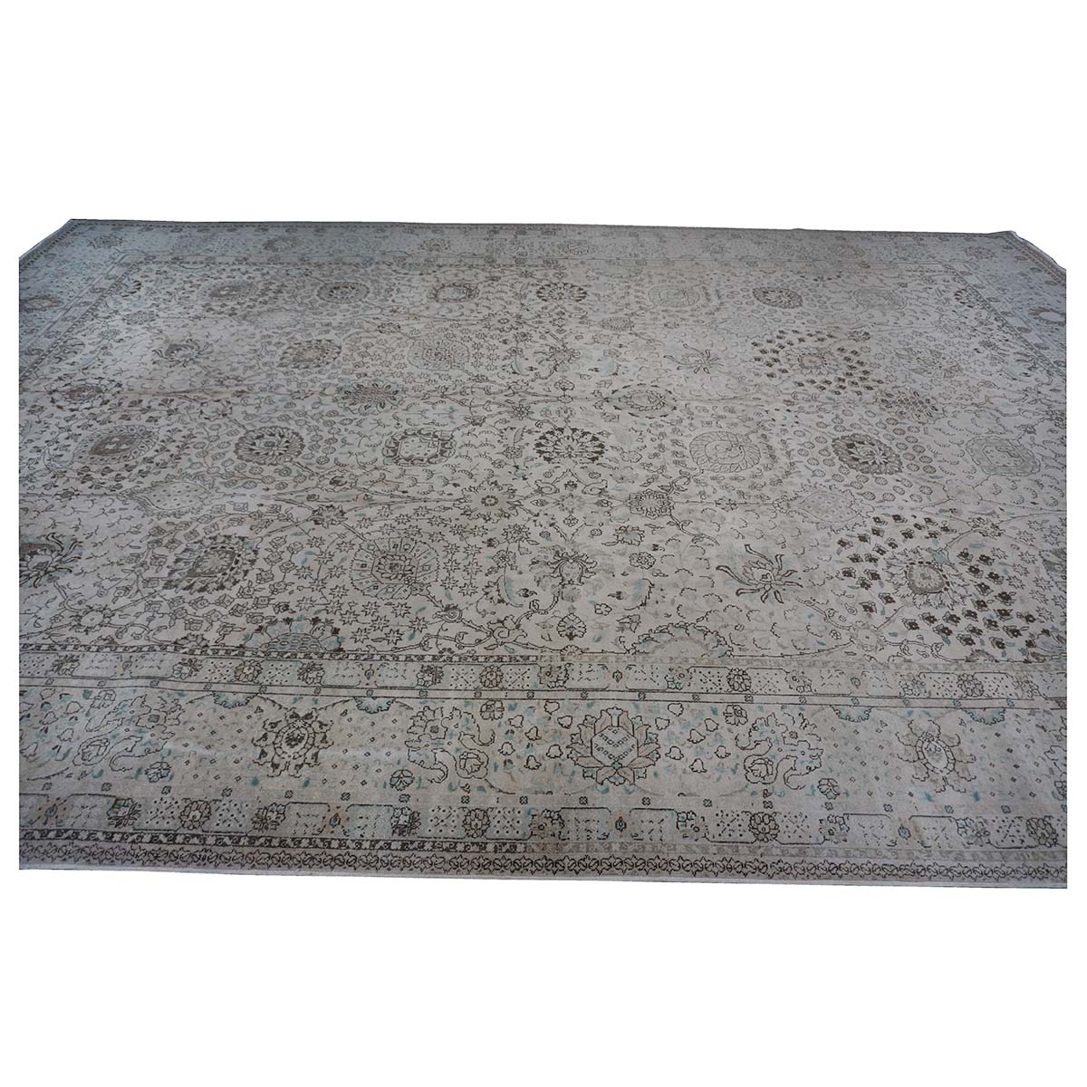 Antique Persian Tabriz 12X19 Bone & Grey Handmade Area Rug #1140574 image 10