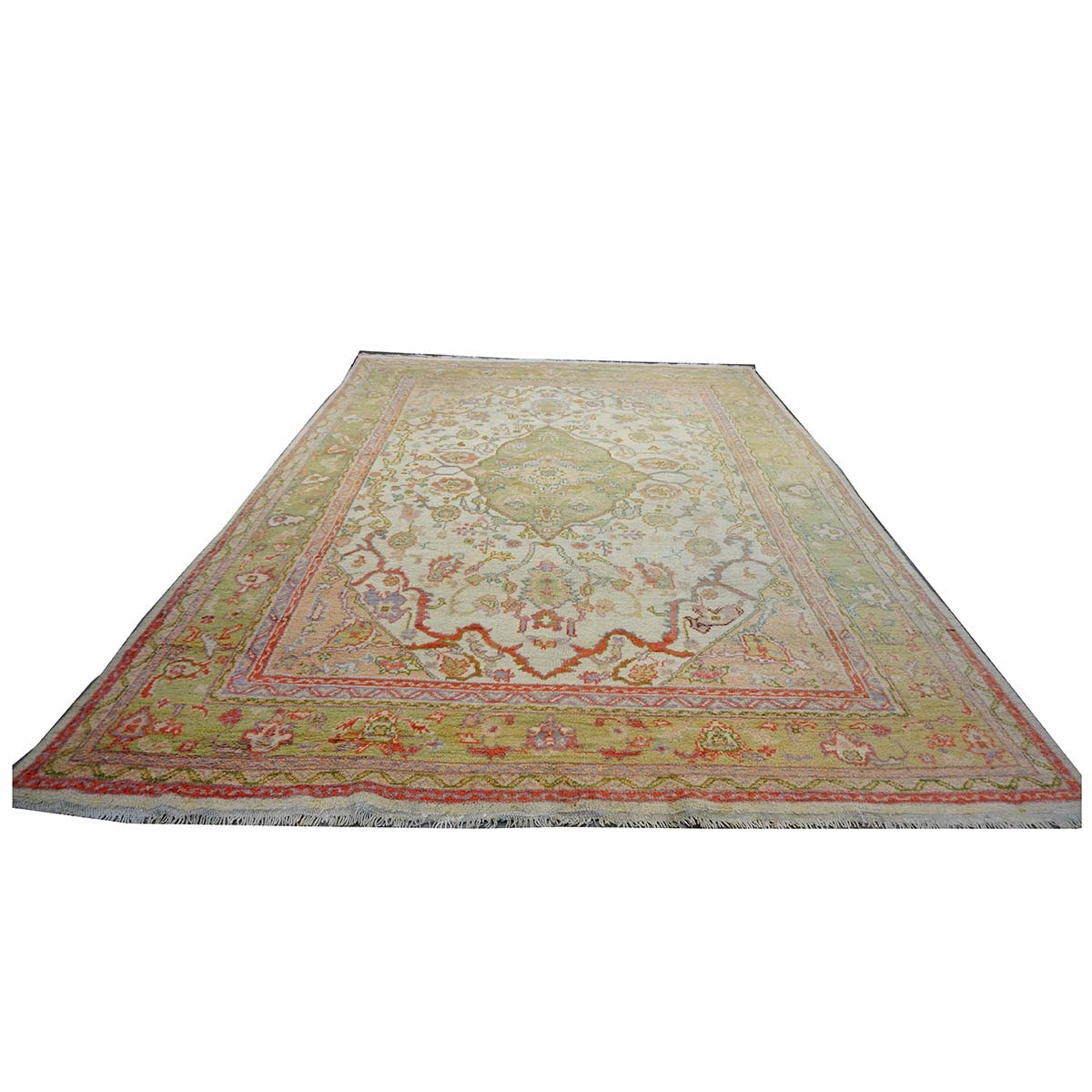 Antique Turkish Oushak 10X13 Olive, Ivory, & Light Red Handmade Area Rug #1144268 image 5