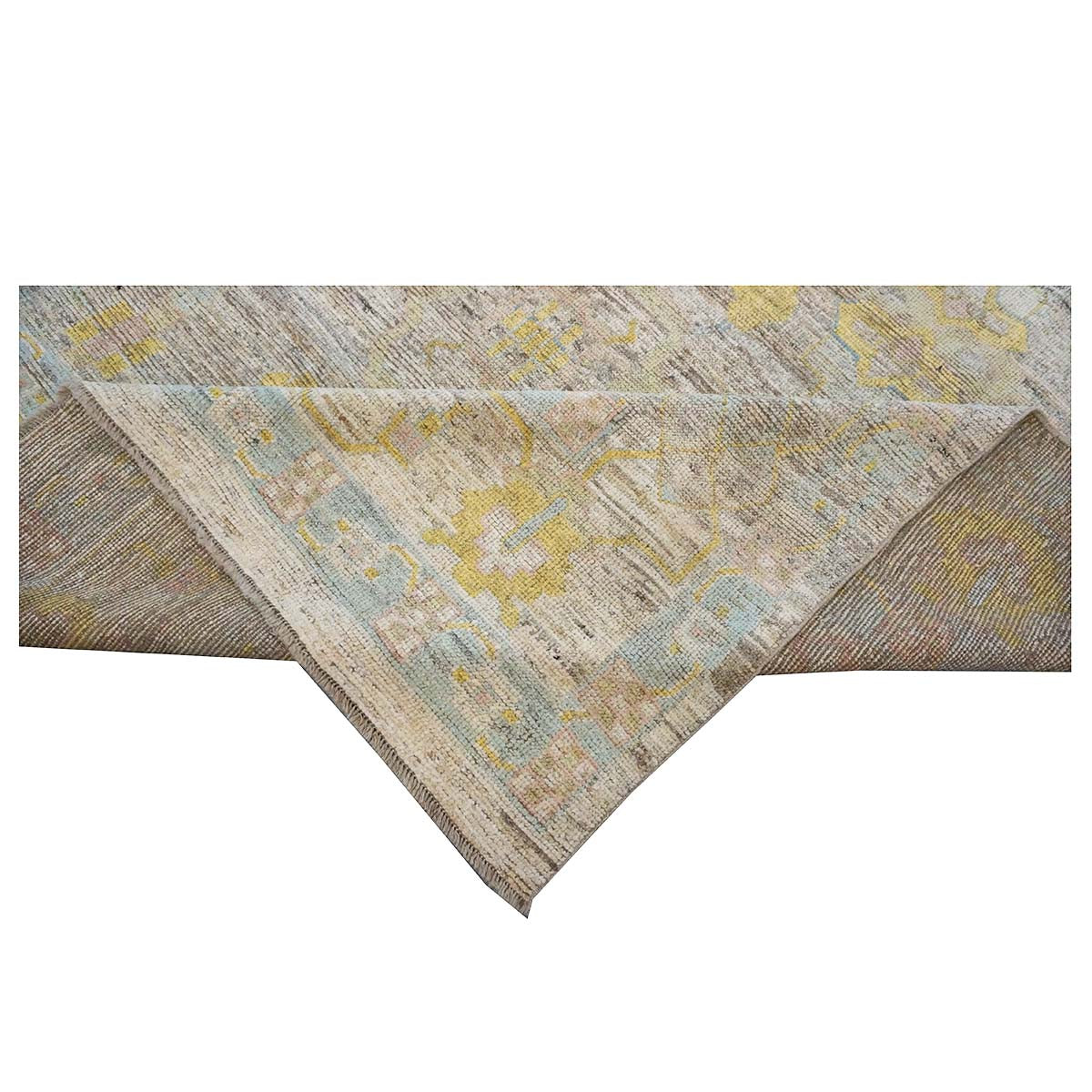 21st Century Turkish Oushak 9X12 Gold, Ivory & Slate Blue Handmade Area Rug #1144098 image 9
