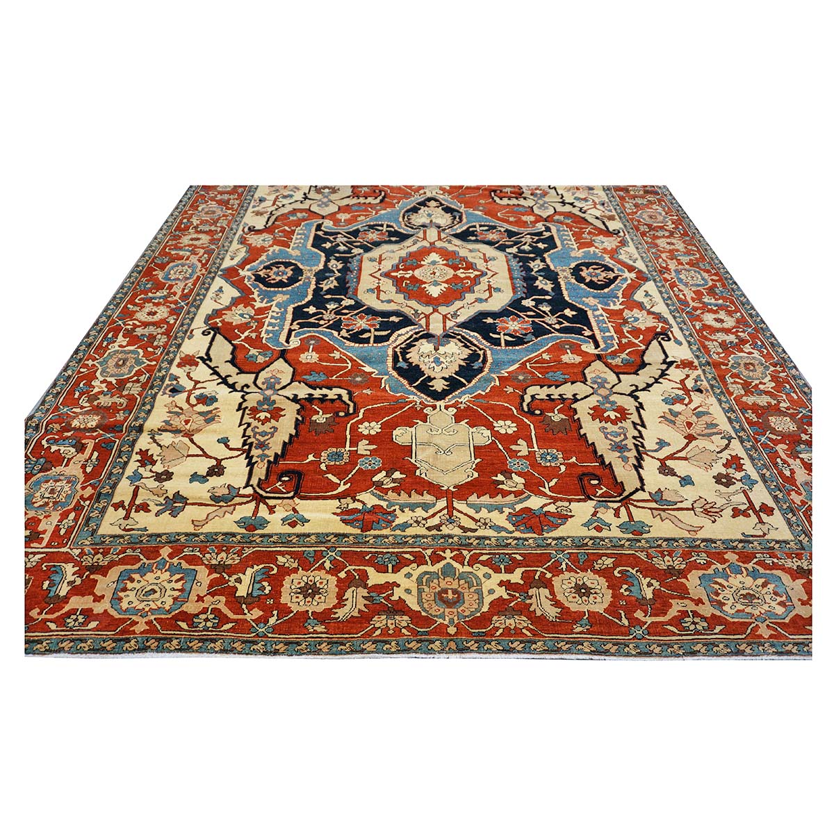 Persian Serapi 8x11 Rust, Ivory, & Blue Antique Recreation Handmade Area Rug #1141242 image 2
